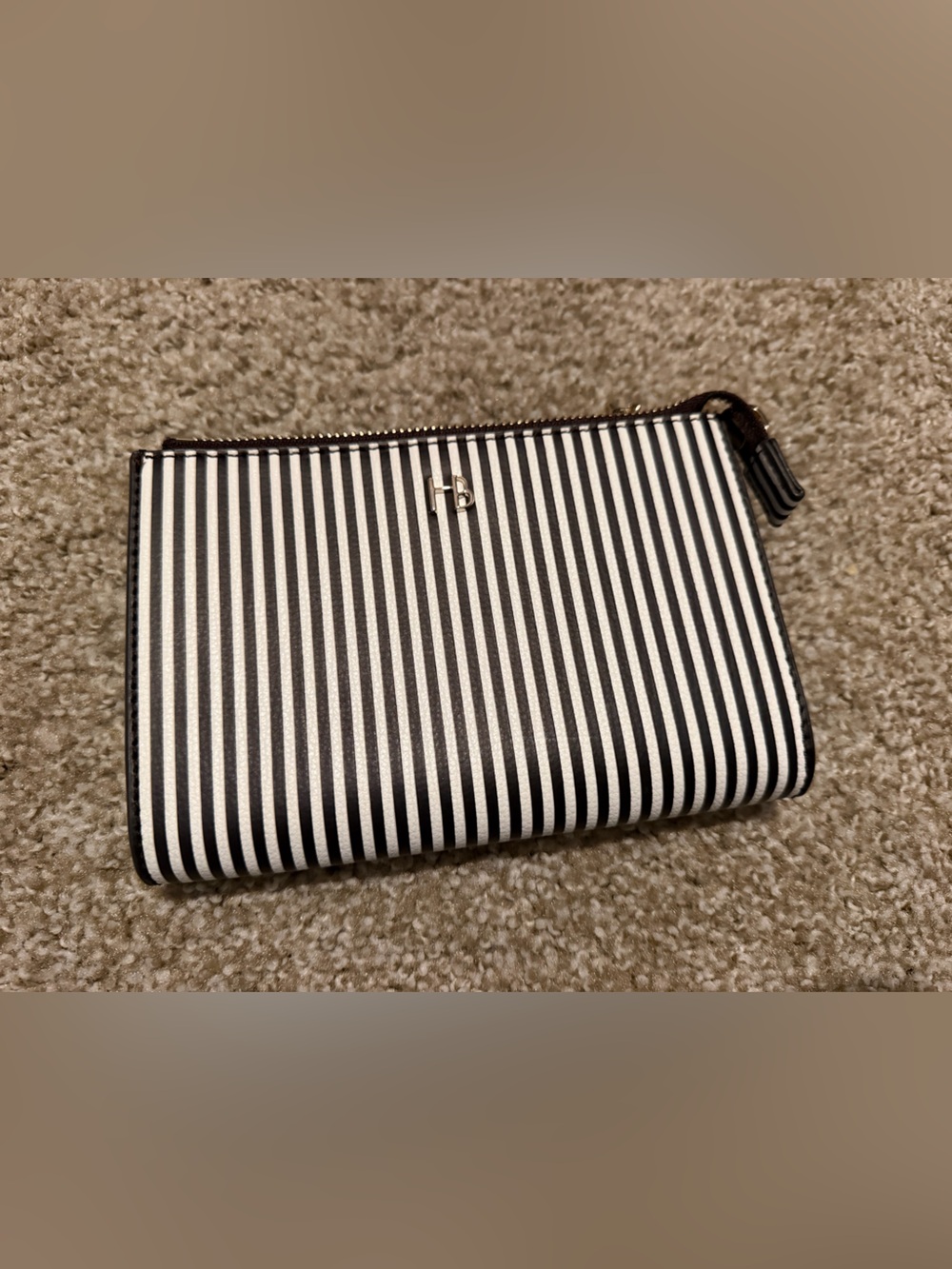 Henri Bendel Brown and White Striped Zip Clutch Shoulder Bag Crossbody